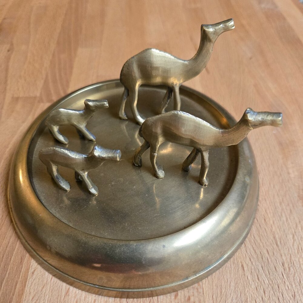 Vintage Solid Brass Camel Figurine and Stand Set (5pc)